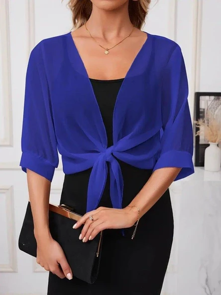 Kadın Truvakar Kol önden Bağlamalı Kısa şifon Bolero Ceket ürün görseli
