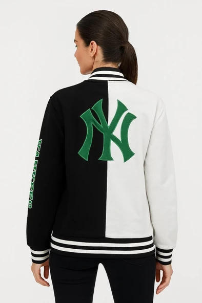 İki İplik Nakış İşlemeli Kolej Çeket- Siyah - Resim 4