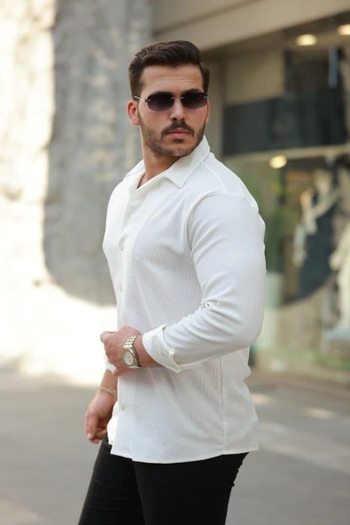 Erkek Kadife Dokulu Uzun Kollu Gömlek - Resim 2