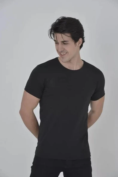 Erkek Gögüs Fileli Slim Fit T-shirt - Siyah ürün görseli