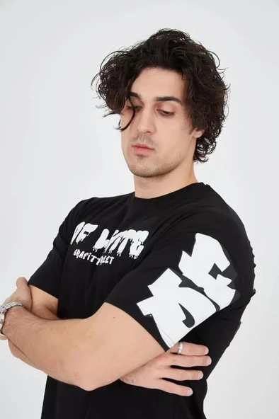 Erkek 24/1 Penye Baskılı T-Shirt - Siyah - Resim 4