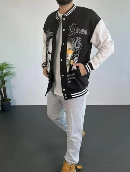 Erkek Oversize Kolej Ceket - Siyah ürün görseli