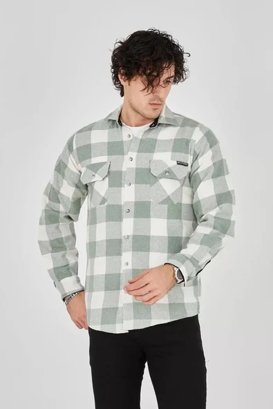 Erkek Oduncu Gömlek - Yeşil - Resim 3