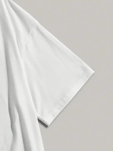 Baskılı Oversize Bisiklet Yaka T-shirt - Beyaz - Resim 4