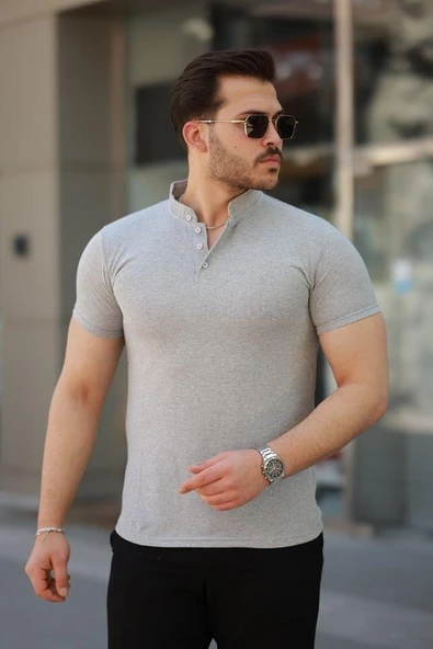 Erkek Hakim Yaka Dokuma Pamuklu Kumaş Kısa Kollu T-shirt ürün görseli