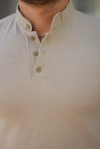 Erkek Hakim Yaka Dokuma Pamuklu Kumaş Kısa Kollu T-shirt - Resim 3