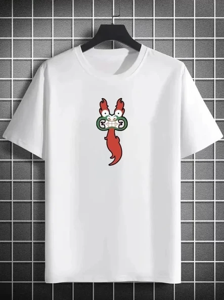 Unisex Bisiklet Yaka Baskılı Oversize T-Shirt - Beyaz ürün görseli