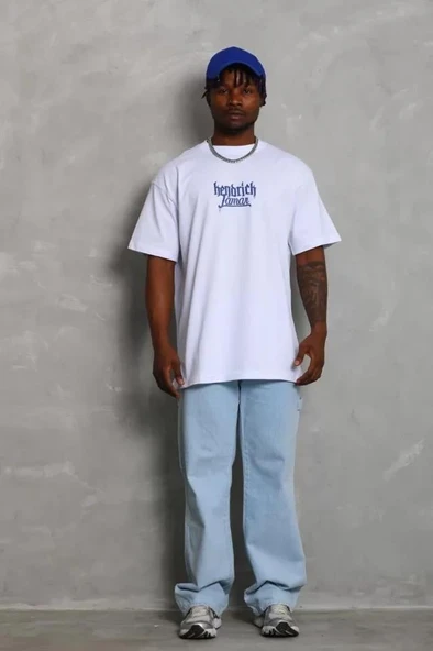 Unisex Oversize Baskılı Bisiklet Yaka T-Shirt - Beyaz - Resim 2