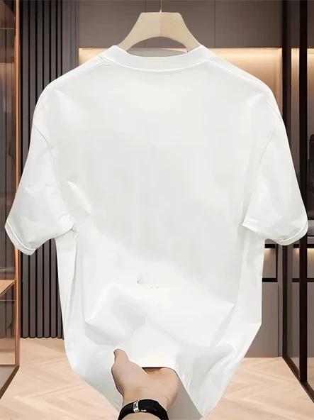 Baskılı Oversize Bisiklet Yaka T-shirt - Beyaz - Resim 2