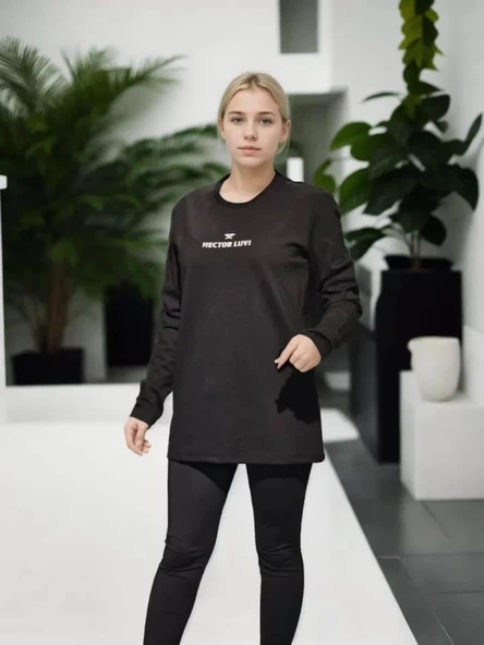 Unisex Bisiklet Yaka Uzun Kollu T-Shirt - Siyah ürün görseli