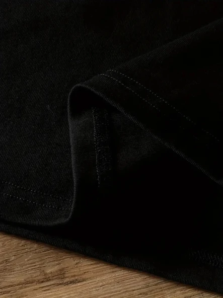 Baskılı Oversize Bisiklet Yaka T-shirt - Siyah - Resim 3