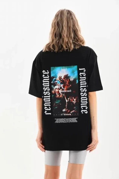 Unisex Baskılı Oversize T-Shirt - Siyah - Resim 2