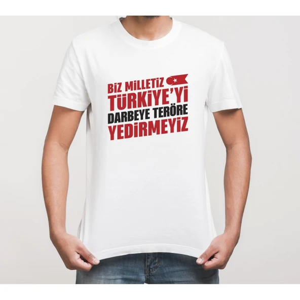 15 Temmuza Özel Tasarım YEDİRMEYİZ Baskılı T-shirt - Beyaz ürün görseli