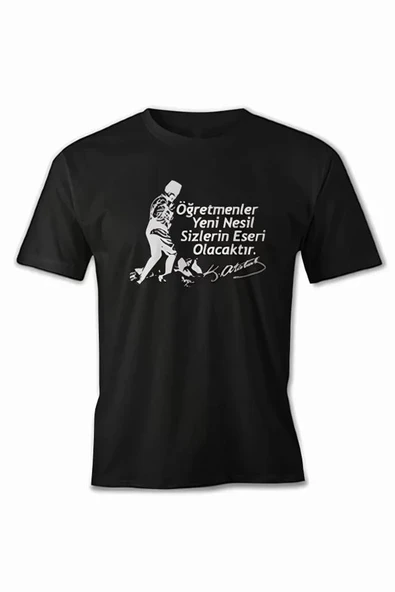 24 Kasım Öğretmenler Baskılı T-shirt - Siyah ürün görseli