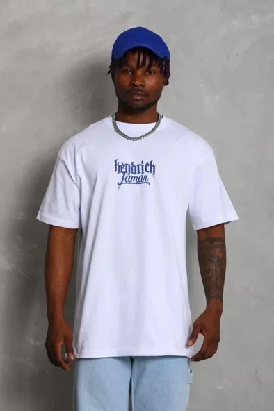 Unisex Oversize Baskılı Bisiklet Yaka T-Shirt - Beyaz - Resim 4