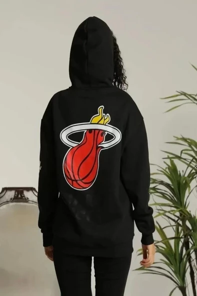 Unisex Kapşonlu Baskılı Sweetshirt - Siyah ürün görseli