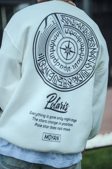Kışlık Bisiklet Yaka Ön Ve Arka Baskılı SweatShirt - Beyaz - 3