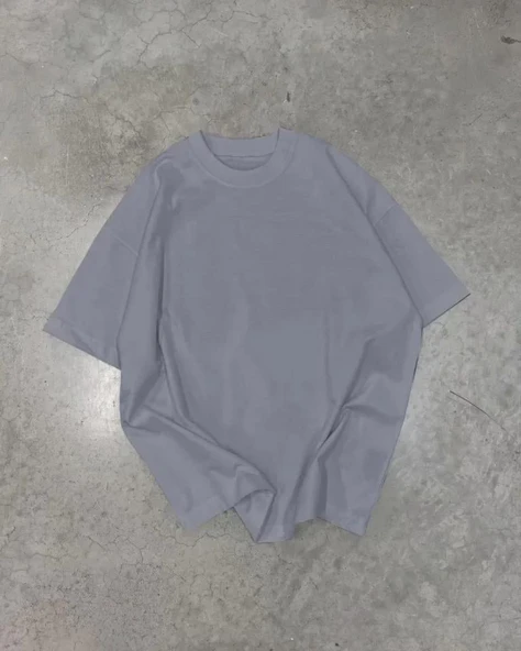 Unisex Basic Bisiklet Yaka Oversize T-Shirt - Füme ürün görseli