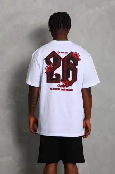 Unisex Oversize Baskılı Bisiklet Yaka T-Shirt - Beyaz - Resim 2