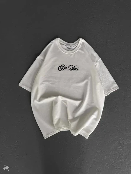 Unisex Baskılı Oversize T-Shirt - Beyaz - Resim 4