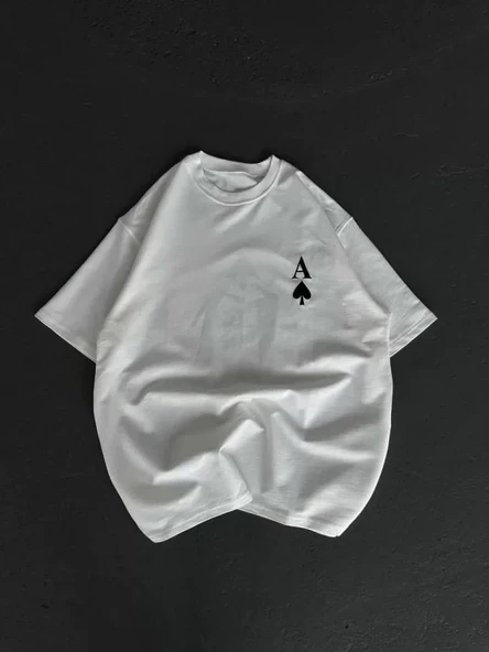 Unisex Bisiklet Yaka Baskılı Oversize T-Shirt - Beyaz ürün görseli