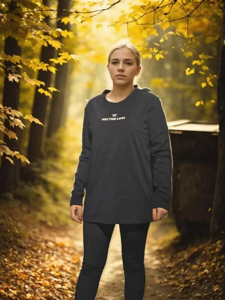 Unisex Bisiklet Yaka Uzun Kollu T-Shirt - Siyah ürün görseli