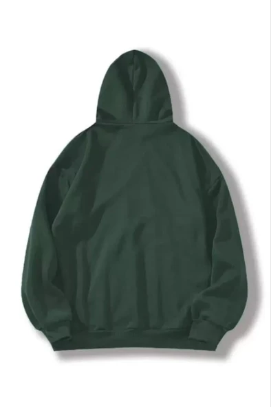 3 İplik Pamuklu Unisex Kapşonlu Sweetshirt - Haki - Resim 2