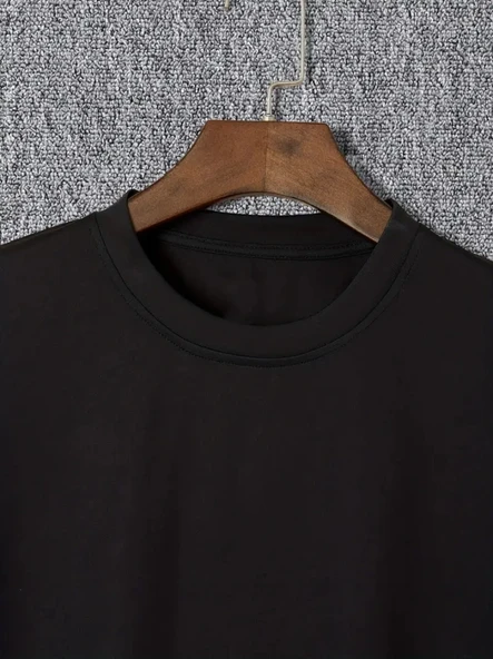 Baskılı Oversize Bisiklet Yaka T-shirt - Siyah - Resim 2