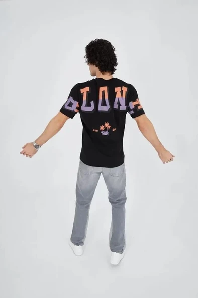 Erkek Ön Ve Arka Baskılı T-Shirt - Siyah ürün görseli