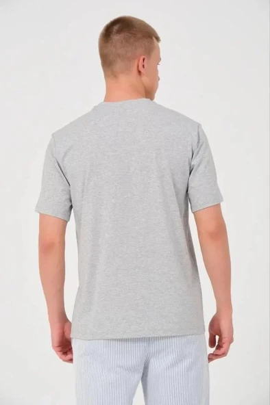 Unisex Düz Biskilet Yaka Oversize T-shirt - Gri - Resim 2