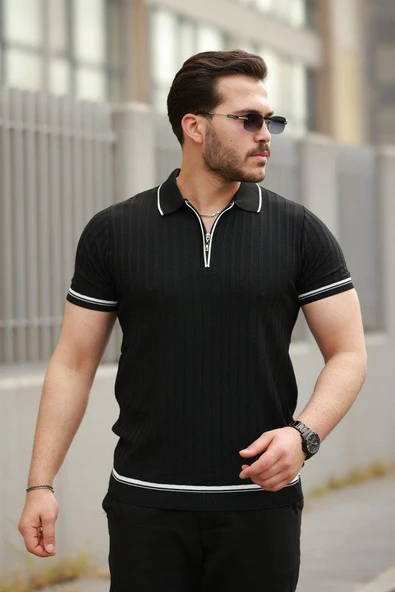 Erkek Fermuarlı Yakalı Kısa Kollu T-shirt ürün görseli