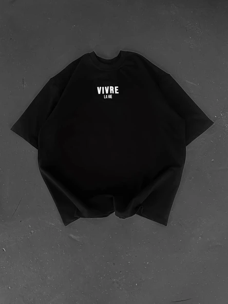 Baskılı Oversize Bisiklet Yaka T-shirt - Siyah - Resim 2