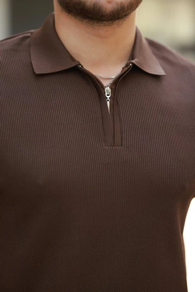 Erkek Fermuarlı Yakalı Kısa Kollu Tshirt - Resim 3