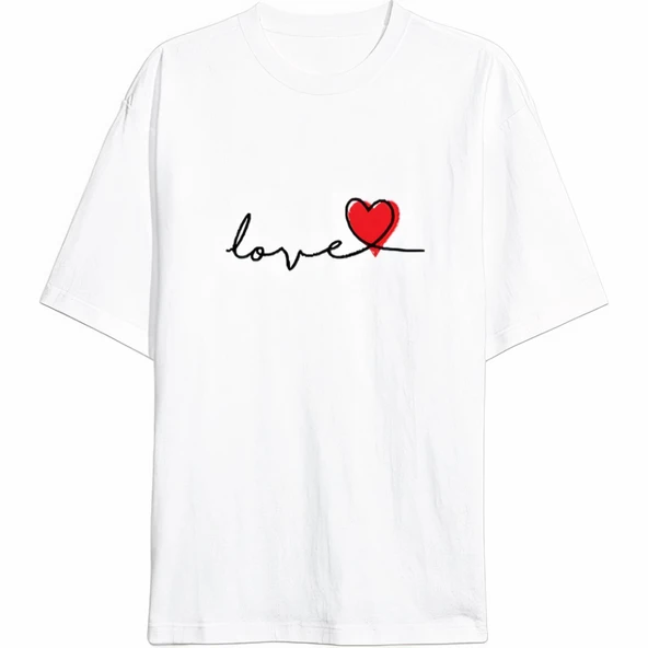 Sevgililer Günü İçin Özel Tasarım Love Baskılı T-shirt - Beyaz ürün görseli