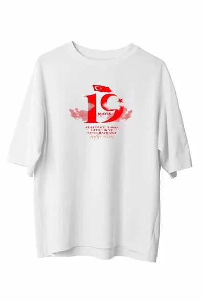 19 Mayıs Unisex Baskılı T-shirt - Beyaz ürün görseli