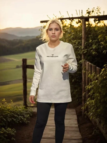 Unisex Bisiklet Yaka Uzun Kollu T-Shirt - Beyaz ürün görseli