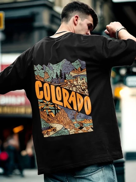 Erkek Baskılı Oversize T-shirt - Siyah - Resim 4