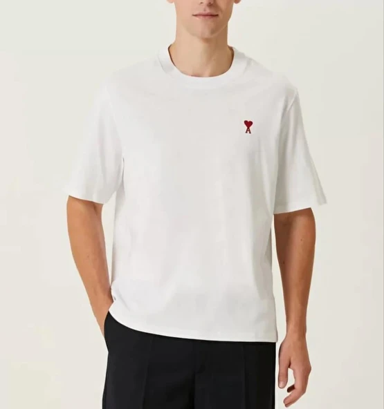 Unisex Bisiklet Yaka Baskılı Oversize T-Shirt - Beyaz ürün görseli