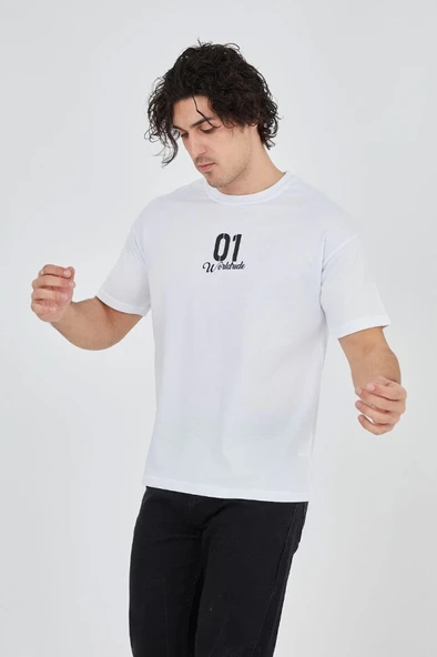 Erkek Bisiklet Yakalı Baskılı T-Shirt - Beyaz - Resim 2