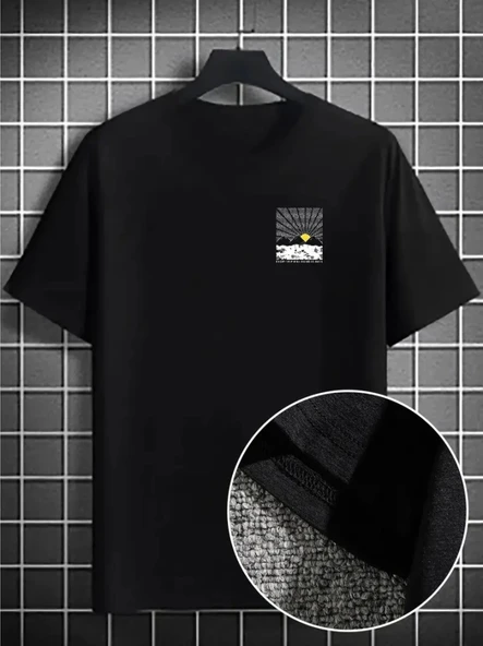Erkek Dağ Grafikli Tişört, Yaz Için Büyük Beden Rahat T-shirt - Siyah ürün görseli