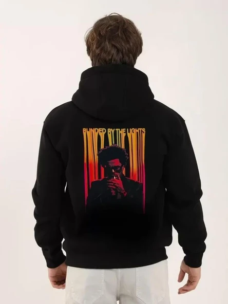 Unisex Baskılı Oversize Üç İplik Kapüşonlu Sweatshirt - Siyah - Resim 2