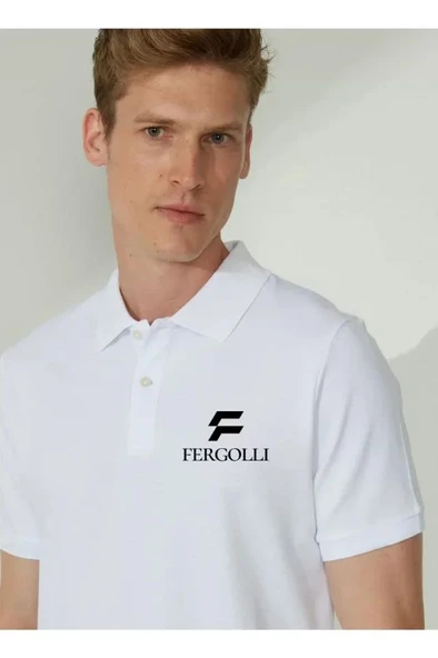 Yakası Düğmeli Yakalı Pike Baskılı T-Shirt - Beyaz - Resim 2