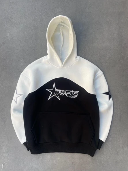 Parçalı Nakış İşlemelı Kapşonlu SweatShirt - Beyaz ürün görseli