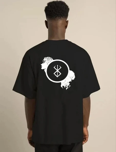 Unisex Bisiklet Yaka Baskılı Oversize T-Shirt - Siyah - Resim 2