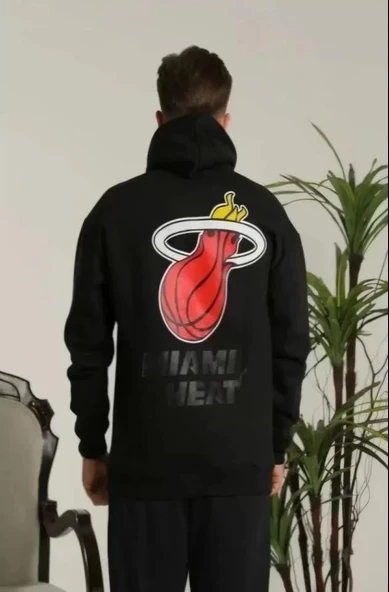 Unisex Kapşonlu Baskılı Sweetshirt - Siyah ürün görseli