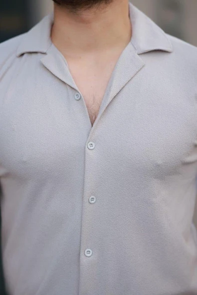Erkek Kısa Kollu örme Kumaş Pamuklu Gömlek - Resim 3