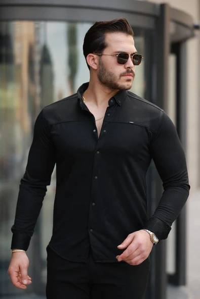 Erkek çıtçıt Düğmeli Dikiş Detaylı Uzun Kollu Gömlek ürün görseli