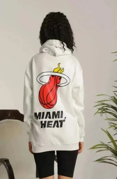 Unisex Kapşonlu Baskılı Sweetshirt - Beyaz ürün görseli