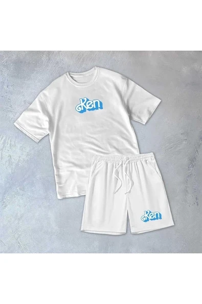 Erkek Baskılı İkili Şort Takım - Beyaz ürün görseli