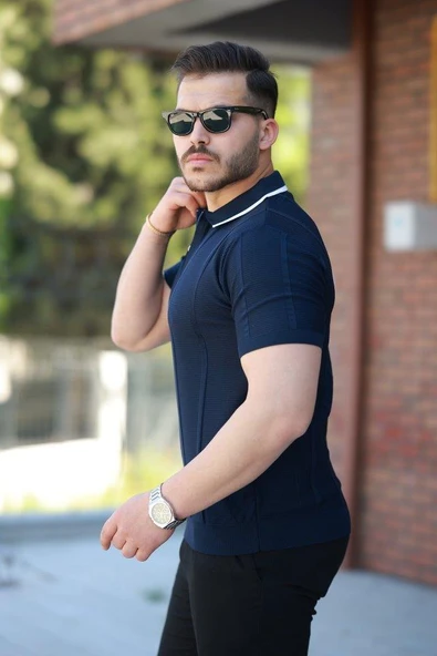 Erkek Yakalı Fermuarlı Kısa Kollu T-shirt - Resim 2